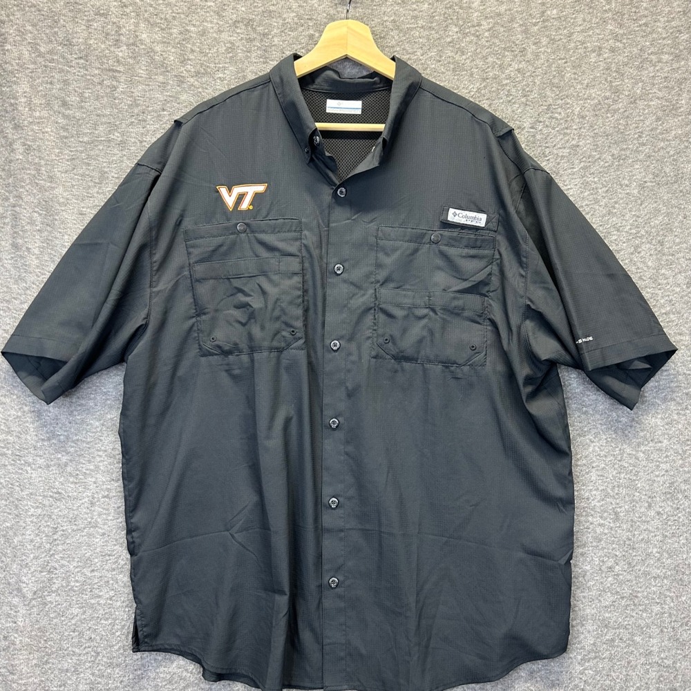 Columbia PFG Virginia Tech Hokies Tamiami II Shirt Mens XL Black XM7417 UPF 40 - Picture 2 of 9